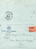 Lettre-Enveloppe De L'Hôtel Des Thermes De Vichy Allier 1910 Aspect Toilé Bleu - Sports & Tourisme