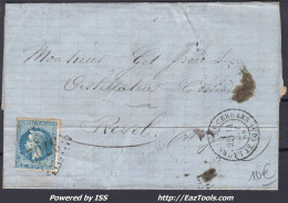 FRANCE N°29B SUR LETTRE GC 3702 ST LAURENT DE CERDANS PO + CAD DU 14/09/1869 - 1863-1870 Napoléon III Lauré