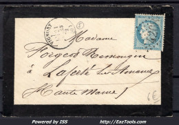 FRANCE N°60A SUR LETTRE GC 4208 VIGNORY HAUTE MARNE + CAD DU 21/03/1872 - 1871-1875 Ceres