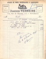 Facture Ancienne Illustrée Cheval Joachim Vermeire Maréchal Ferrant Forge Et Carrosserie Rue De L'Epeule à Roubaix 1904 - Landwirtschaft