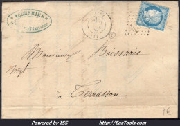 FRANCE N°60A SUR LETTRE GC 4312 VIVIEZ AVEYRON + CAD DU 09/11/1873 - 1871-1875 Ceres