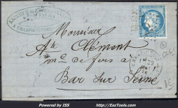 FRANCE N°60A SUR LETTRE GC 4874 CHAMPIGNEULLES MEURTHE + CAD DU 29/05/1874 - 1870 Asedio De Paris