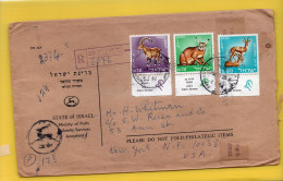 Israel 1968 Registered Cover Franked With Animal Stamp With Tab Deer Bob Cat - Oblitérés (avec Tabs)