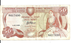 CHYPRE 50 CENTS 1988 VF P 52 - Cyprus