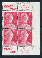 !!! 15 F MARIANNE DE MULLER BLOC DE 4 AVEC PUBS BIC CLIC ET COIN DATE NEUF * - Unused Stamps