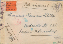 1941 RUMANIA / ROMANIA , SOBRE CIRCULADO , BACAU - BERLIN , CORREO AÉREO , CENSURA , FR. COMPLEMENTARIO - Brieven En Documenten