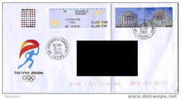 FRANCEVignette LISA Paris Athenes 2004 Ecopli 0,45 Double Sur Lettre Voyagé Cover - 1999-2009 Illustrated Franking Labels