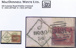 Ireland 1855 LC 16 1d Red Plate 4 DF On Piece Tied Dull Green Dublin "Spoon" No 6 For NO 30 55 - Postal Stationery