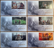 NEW ZEALAND 2023 Lord Of The Rings: King 20th Anniv., Set Of 6 M/S’s On FDC’s - Vignettes De Fantaisie