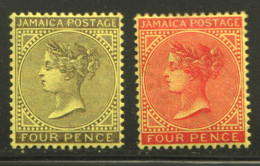 Victoria 4d. Black On Yellow And Red On Yellow SG 49, 50 * - Jamaica (...-1961)