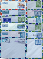 Pakistan Entire PS Postal Stationery Airmail Envelope Hs Ovpt Bangladesh 12 Different - Bangladesch
