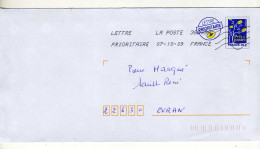 Enveloppe FRANCE Prêt à Poster Lettre Prioritaire Oblitération LA POSTE 38989A 07/10/2009 - PAP: Aufdrucke/Blaues Logo