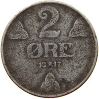 NORWAY 2 ORE 1917 HAAKON VII. 1905-1957 RARE IRON ELABORATED TRISKELION #t149 0529 - Norvège