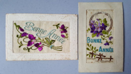 2 Cartes  Fantaisies Brodée -   Bonne Année - Embroidered