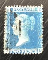 Timbre Oblitéré Grande Bretagne 1858 Two Pence Bleu Dentelé " Bg " - Usados