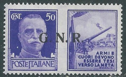 1944 RSI PROPAGANDA DI GUERRA GNR 50 CENT I TIPO R PUNTO PICCOLO MNH ** - RC13-5 - War Propaganda