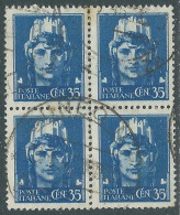 1945 LUOGOTENENZA USATO EFFIGIE 35 CENT QUARTINA - RC34-5.3 - Oblitérés