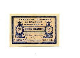 2 Francs Chambre De Commmerce De Bayonne 1916 - Bons & Nécessité