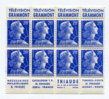 !!! 20 F MARIANNE DE MULLER BLOC DE 8 AVEC BANDES PUBS GRAMMONT - THIAUDE NEUF ** - Unused Stamps