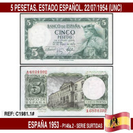 C1981.1# España 1954. 5 Pts. Estado Español (UNC) P146a.2 - 5 Pesetas