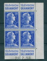 !!! 20 F MARIANNE DE MULLER BLOC DE 4 AVEC PUBS GRAMMONT  - GRAMMONT ET COIN DATE NEUF ** - Unused Stamps