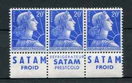 !!! 20 F MARIANNE DE MULLER BANDE DE 3 AVEC BANDES PUBS SATAM NEUVE ** - Unused Stamps