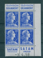 !!! 20 F MARIANNE DE MULLER BLOC DE 4 AVEC PUBS GRAMMONT/SATAM ET COIN DATE NEUF ** - Unused Stamps