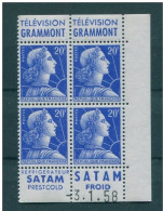 !!! 20 F MARIANNE DE MULLER BLOC DE 4 AVEC PUBS GRAMMONT/SATAM ET COIN DATE NEUF ** - Unused Stamps