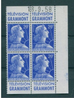 !!! 20 F MARIANNE DE MULLER BLOC DE 4 AVEC PUBS GRAMMONT  - GRAMMONT ET COIN DATE NEUF ** - Unused Stamps