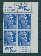 !!! 15 F MARIANNE DE GANDON BLOC DE 4 AVEC PUBS BIC CLIC ET COIN DATE NEUF ** - Unused Stamps