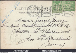 FRANCE N°106x2 SUR CP CACHET PARIS EXPO 1900 + CAD US POSTAL STATION 18/10/1900 - 1898-1900 Sage (Type III)