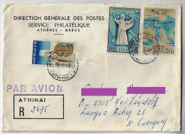 Greece 1969 Registered Airmail Cover Sent From Athens To Heikendorf Germany 3 Commemorative Stamp Label Sealing The Back - Briefe U. Dokumente