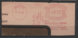 Deutsches Reich Briefstück Mit Freistempel Brackewede 1930 Deutsche Metalltüren Werke Aug. Schwarze - Maschinenstempel