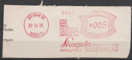 Deutsches Reich Briefstück Mit Freistempel Bietigheim 1931 Württenberg Stragula Bodenbelag - Franking Machines