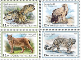 Tajikistan 2020 Predators From The Red Book Of Tajikistan Set Of 4 Perforated Stamps MNH - Hiboux & Chouettes