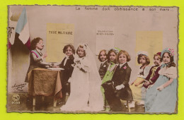 Carte Fantaisie Enfants Mariage La Femme Doit Obéissance à Son Mari Maire Taxe Militaire N°6053 P.C Paris SAZERAC Phot - Cartes Humoristiques