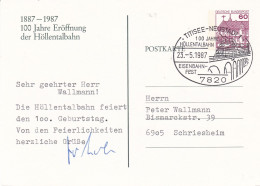 Germany Deutschland  100 Jahre Eröffnung Der Höllerbahn 23-05-1987 - Cartes Postales Privées - Oblitérées