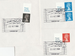 3 Diff 1989 AUTUMN STAMPEX With POSTCODE SELVEDGE Stamps EVENT COVERS Cover GB Philatelic Exhibition - Brieven En Documenten