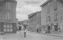 LAMURE-sur-AZERGUES (Rhône) - La Place Et La Grande Rue - Café Nonfoux, Pub Chocolat Menier - Voyagé 190? (2 Scans) - Lamure Sur Azergues