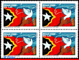 Ref. BR-2882-Q BRAZIL 2003 - INDEPENDENCE OF EASTTIMOR, FLAGS, BIRDS, MI# 3300, BLOCK MNH, HISTORY 4V Sc# 2882 - Hojas Bloque