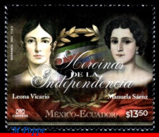 Ref. MX-V2022-18 MEXICO 2022 - HEROINES OF INDEPENDENCE,JOINT ISSUE ECUADOR, MNH, FAMOUS PEOPLE 1V - Joint Issues