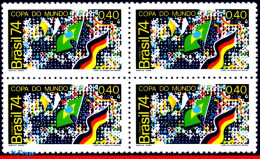 Ref. BR-1356-Q BRAZIL 1974 - WORLD CUP, FIFA,VICTORY GERMANY,FLAGS,MI#1445,BLOCK MNH, FOOTBALL SOCCER 4V Sc# 1356 - Blocs-feuillets