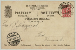 Finnland / Finland 1895, Ganzsachen-Karte Helsinki - Skive (Dänemark) - Enteros Postales