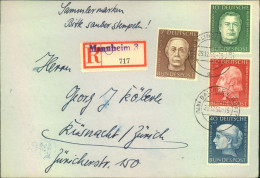 1954, Wohlfahrt Komplett Auf R-Brief Ab MANNHEIM - Covers & Documents