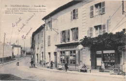 JULIENAS (Rhône) - Grande Rue - Epicerie - Voyagé (2 Scans) J. Moreau Horloger à Saint-Gengoux-le-National - Julienas