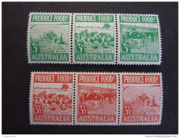 AUSTRALIE, Année 1952, YT N° 190 à 195 En 2 Bandes De 3, Neufs MNH** (extrémités) Et MH* (timbre Central) (cote 15 EUR) - Neufs