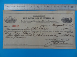 Chèque FIRST NATIONAL BANK AT PITTSBURGH (Pennsylvanie) Illustré Bateau Navire Train Chemin De Fer - Cheques & Traveler's Cheques