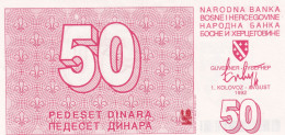 Bosnia And Herzegovina,Sarajevo 50 Dinara, Pick-23 (1.8.1992) - UNC - Bosnia And Herzegovina