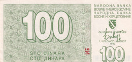 Bosnia And Herzegovina,Sarajevo 100 Dinara, Pick-24 (1.8.1992) - Bosnië En Herzegovina