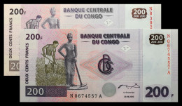 # # # Paar Banknoten Kongo (Congo) 200 Francs 2000/2007 UNC # # # - Demokratische Republik Kongo & Zaire